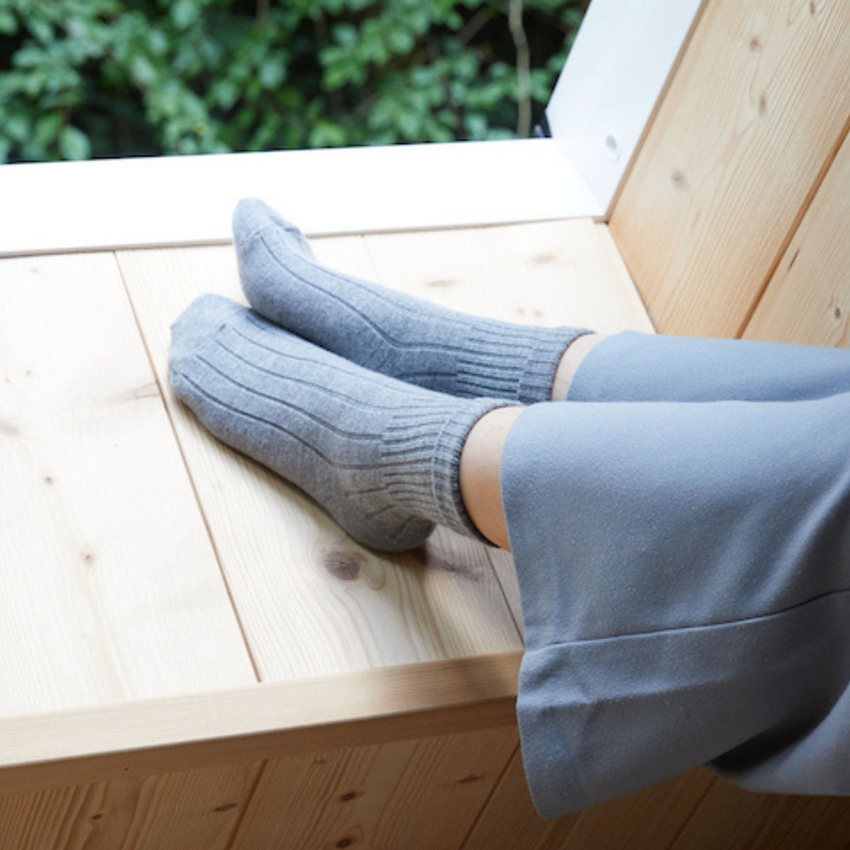 Chaussettes en laine mérinos et cachemire Gris - Revers et côtes