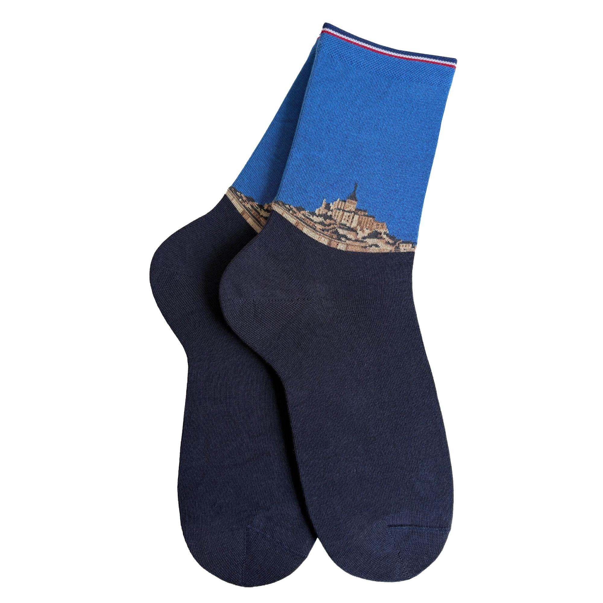 Chaussettes coton bleu Mont-Saint-Michel femme
