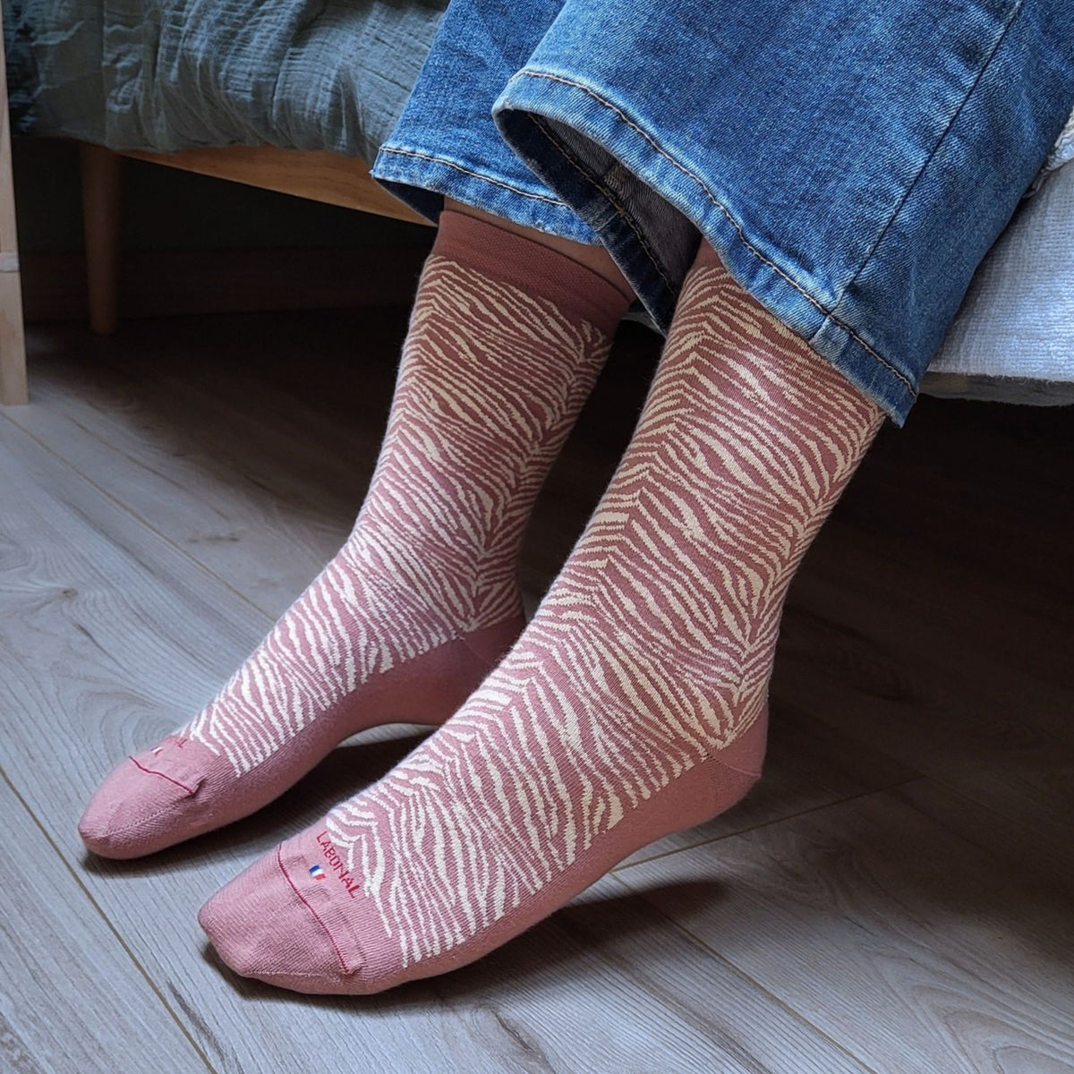 Chaussettes coton rose motif zèbre