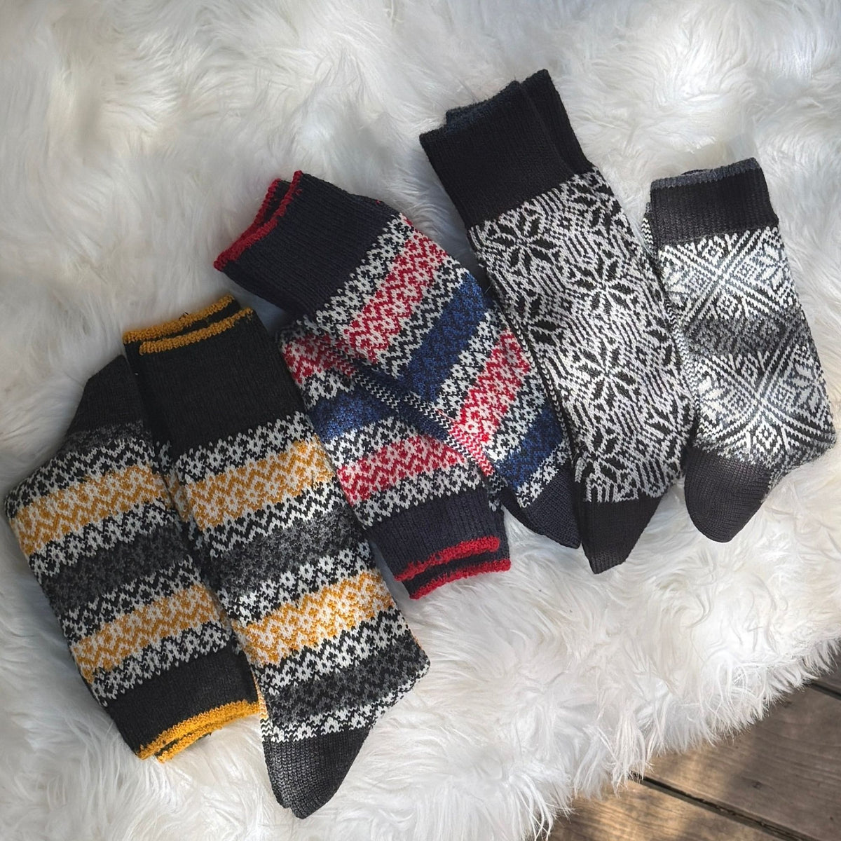 Chaussettes laine mérinos épaisses bleu marine style Norvégien