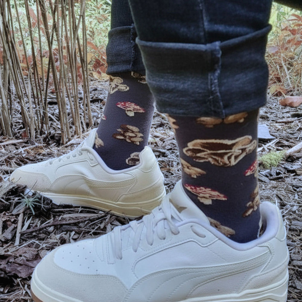 Chaussettes coton gris champignons