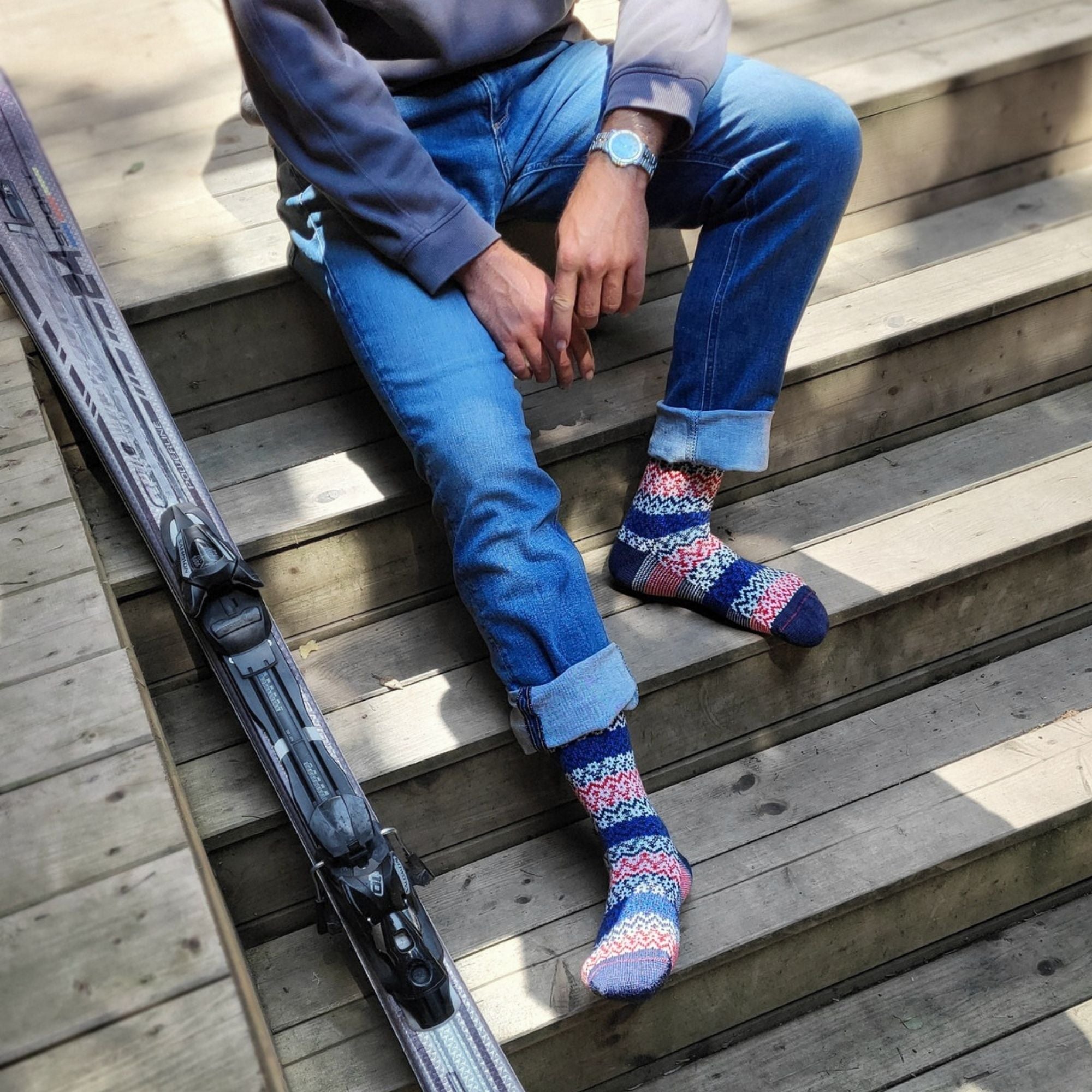 Chaussettes en laine mérinos colorées épaisses Marine - Norvégiennes