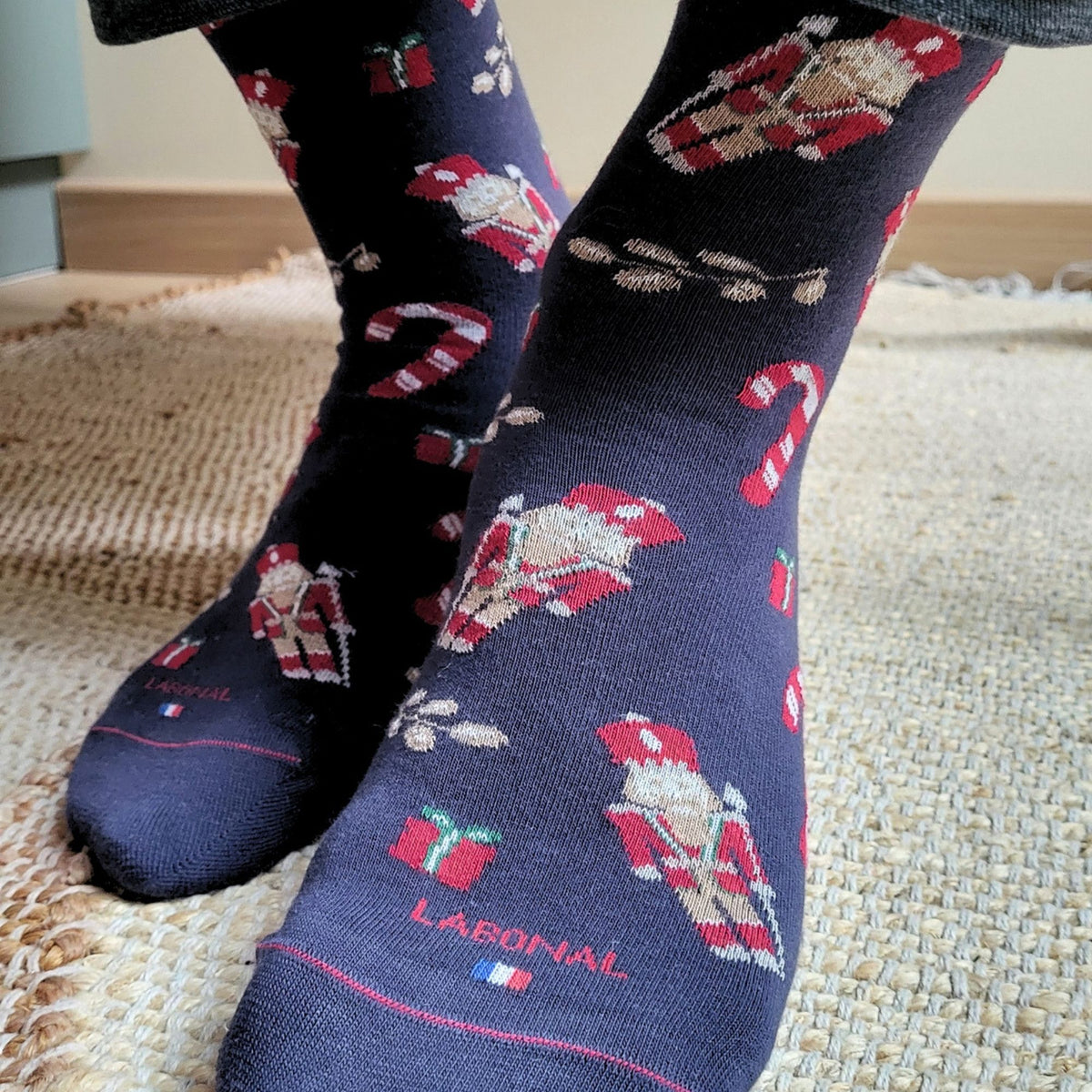 Chaussettes coton bleu motif casse-noisette