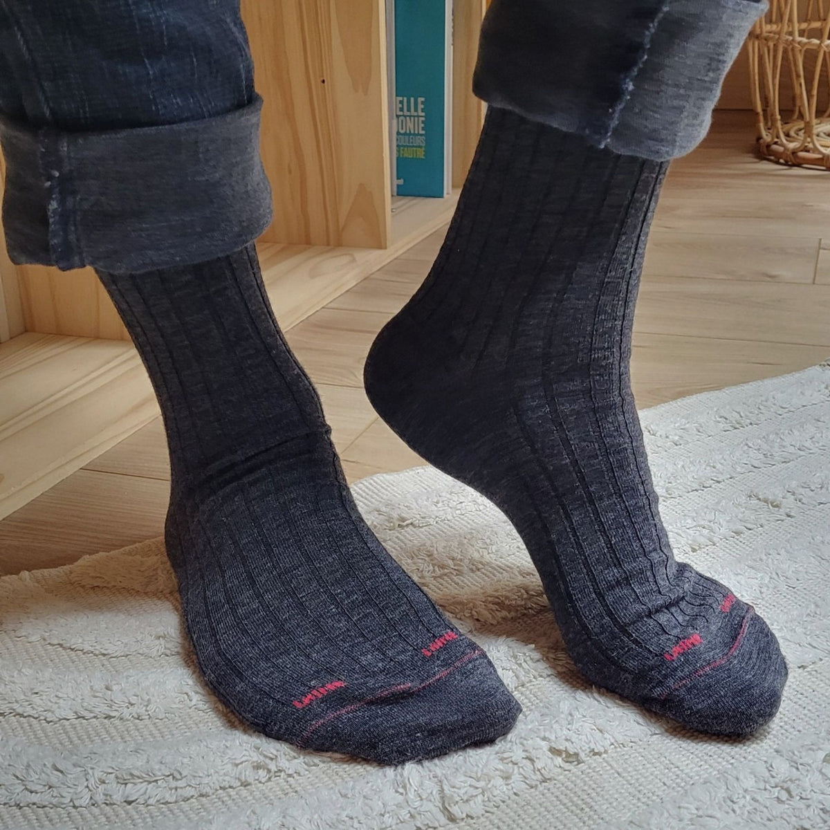 Chaussettes en laine mérinos Anthracite - À Côtes