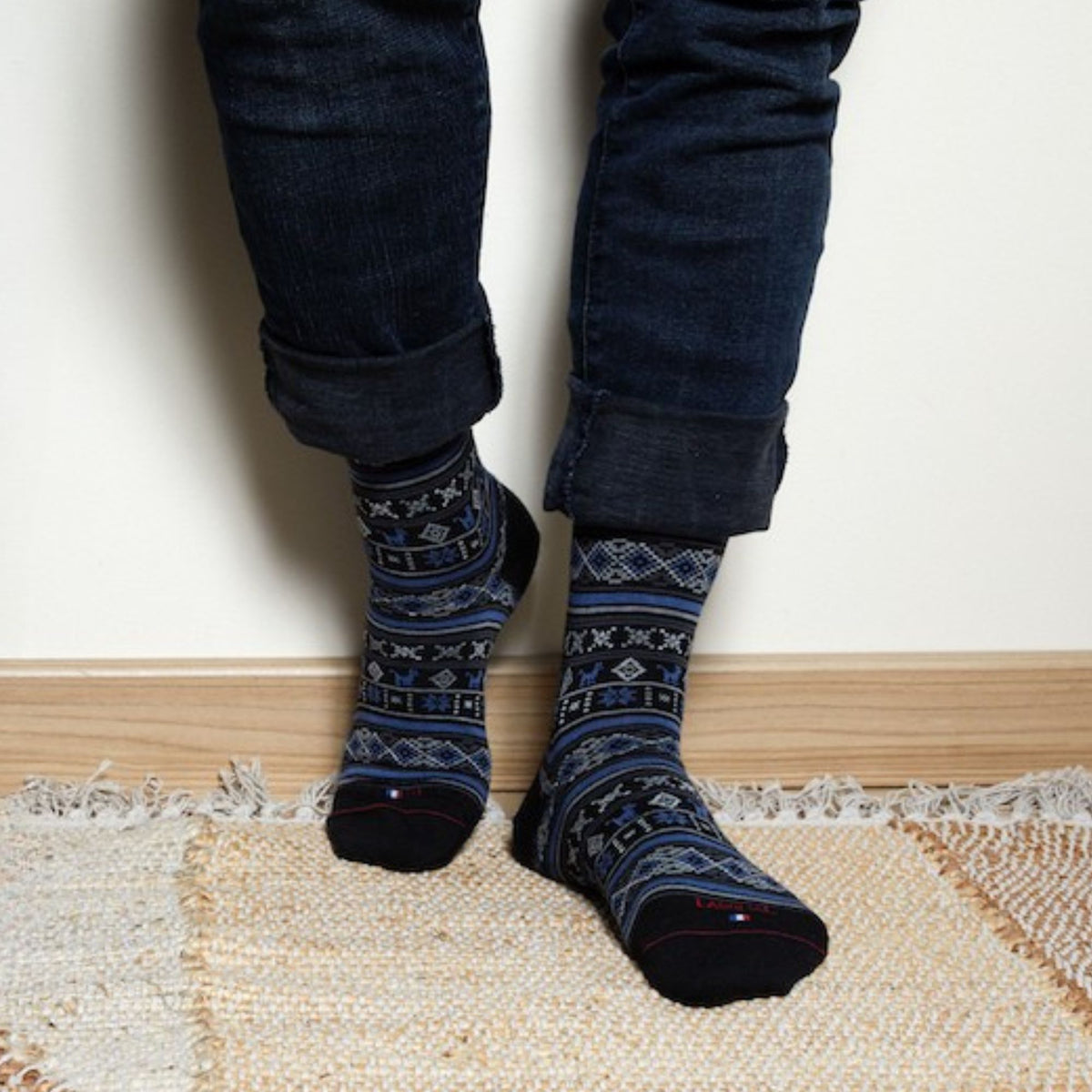 Chaussettes laine noir motif norvegien