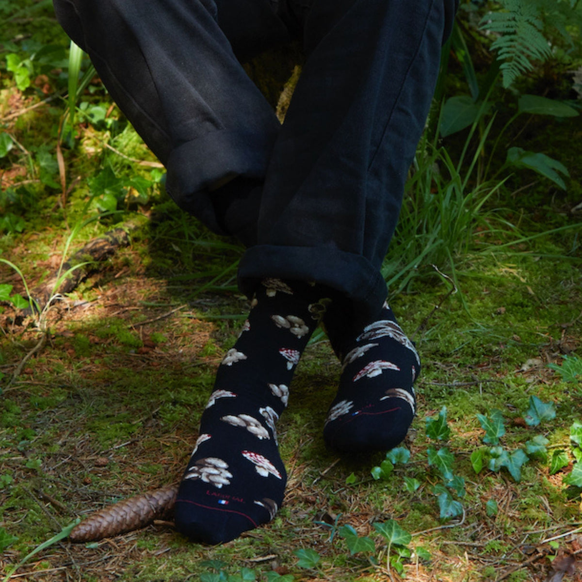 Chaussettes coton noir champignons